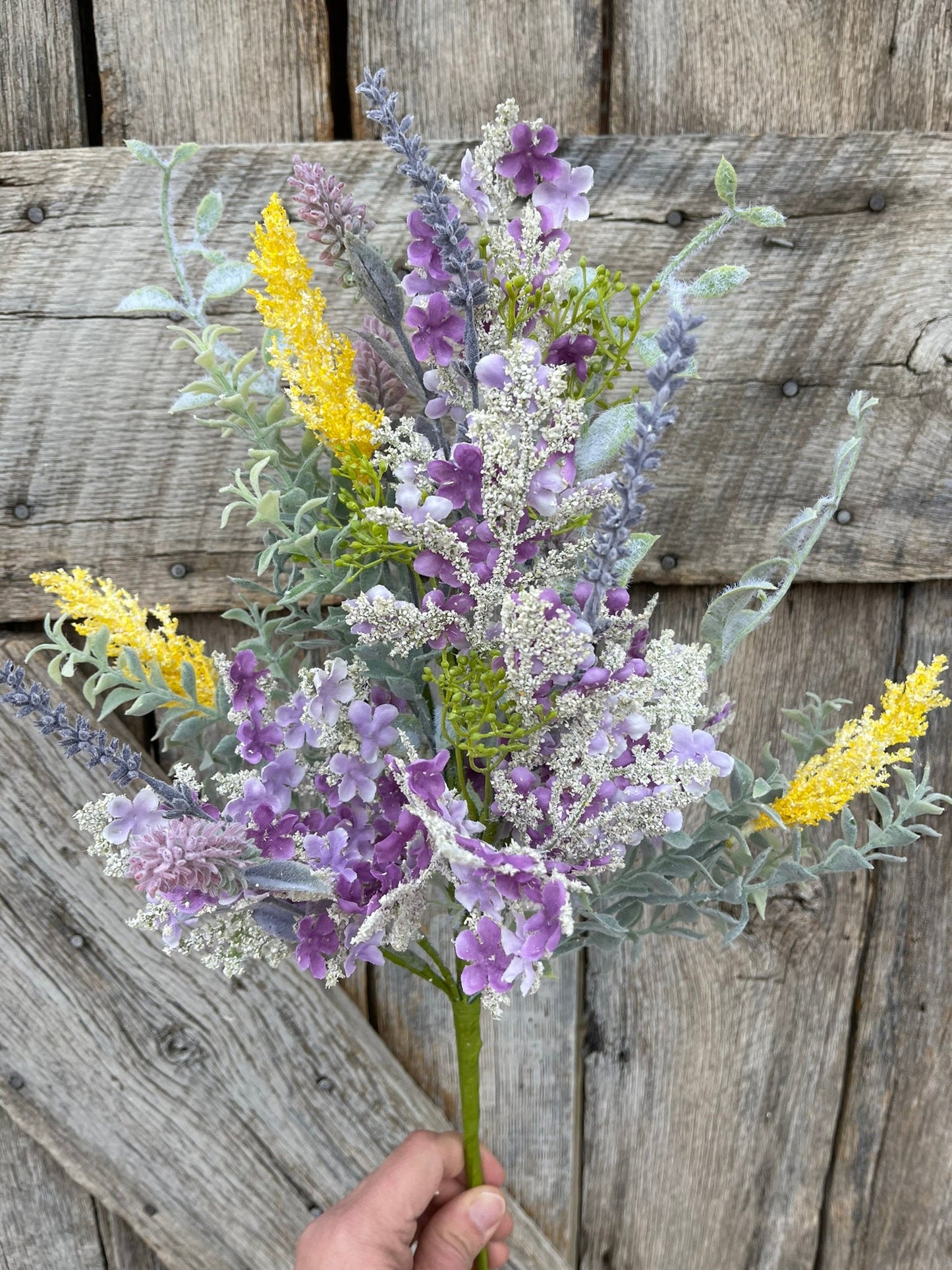 22" Lavender Yellow Mixed Bush, Spring Floral Bush, Artificial Lavender Bush