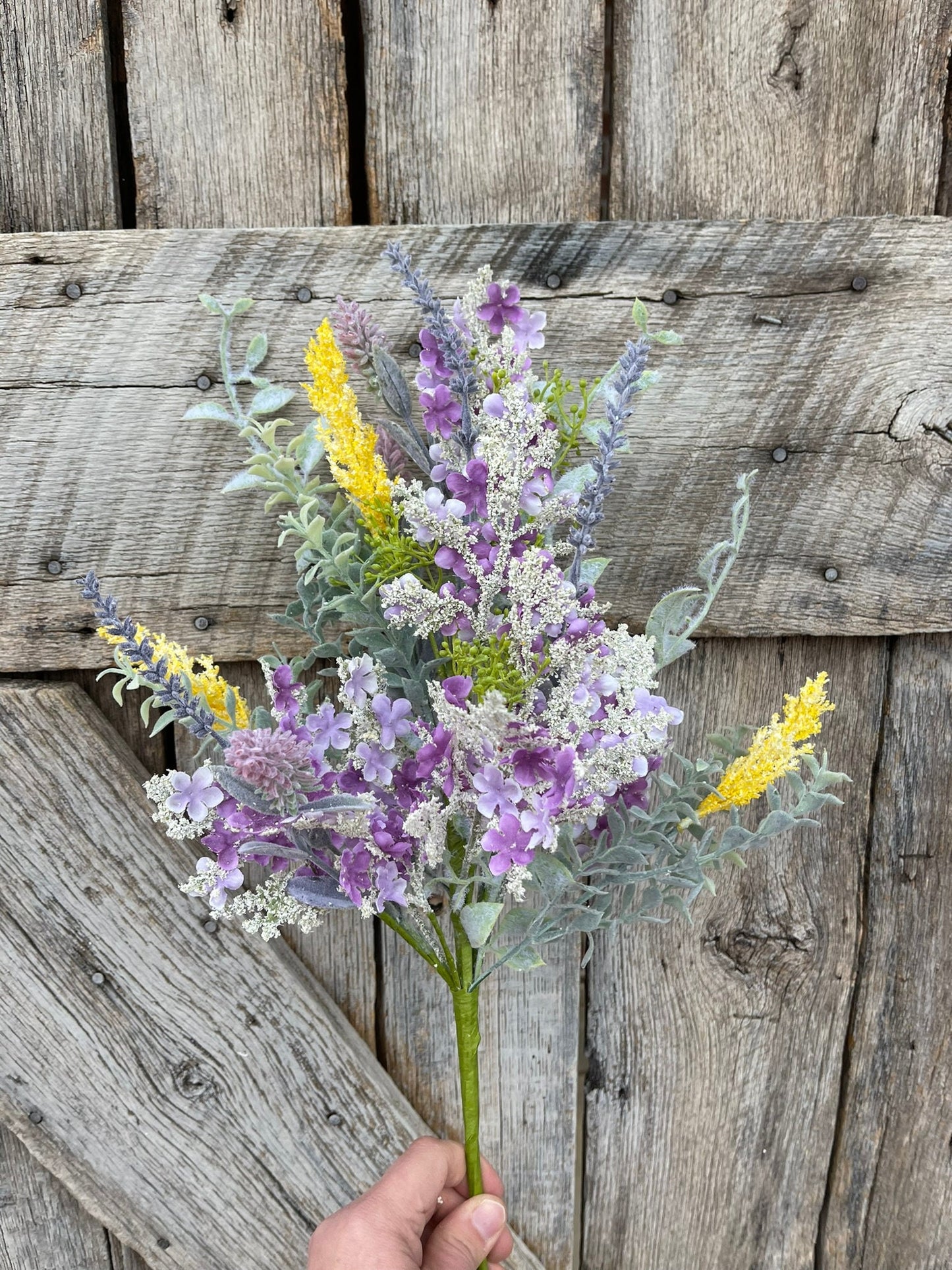 22" Lavender Yellow Mixed Bush, Spring Floral Bush, Artificial Lavender Bush