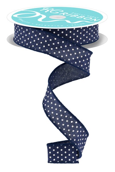 7/8" NavyBlue Swiss Dots Ribbon, Blue Swiss Dots Ribbon, Narrow RIbbon