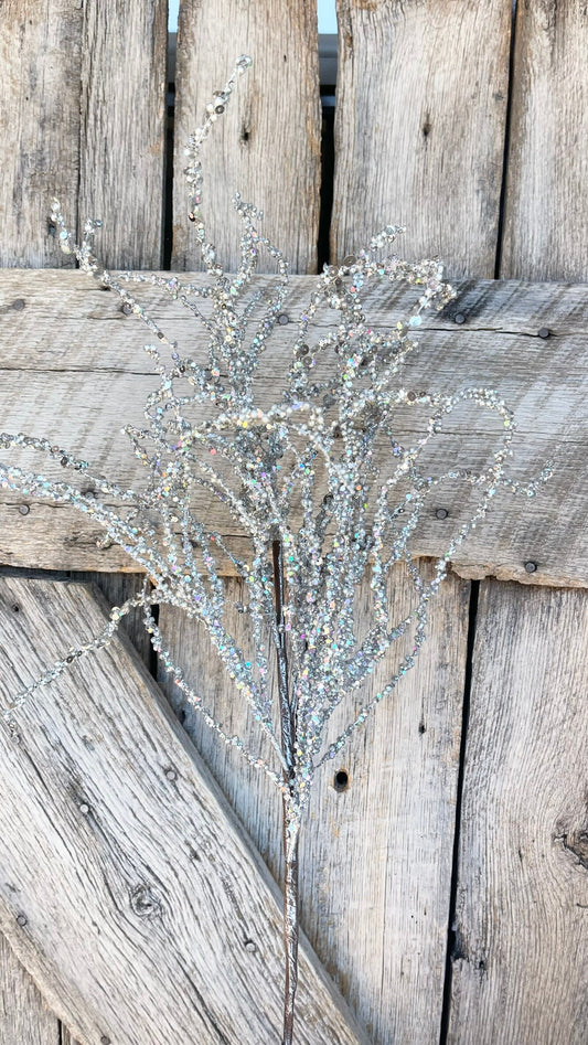 29" Silver Curly Willow Spray by Farrisilk, Christmas Tree Topper Spray, Christmas Picks and Stems