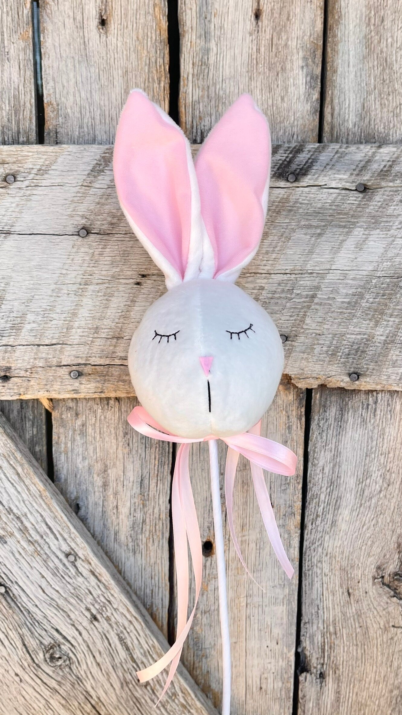 29" Easter Bunny Head Pick, Plush Bunny Head Pick, Easter Picks