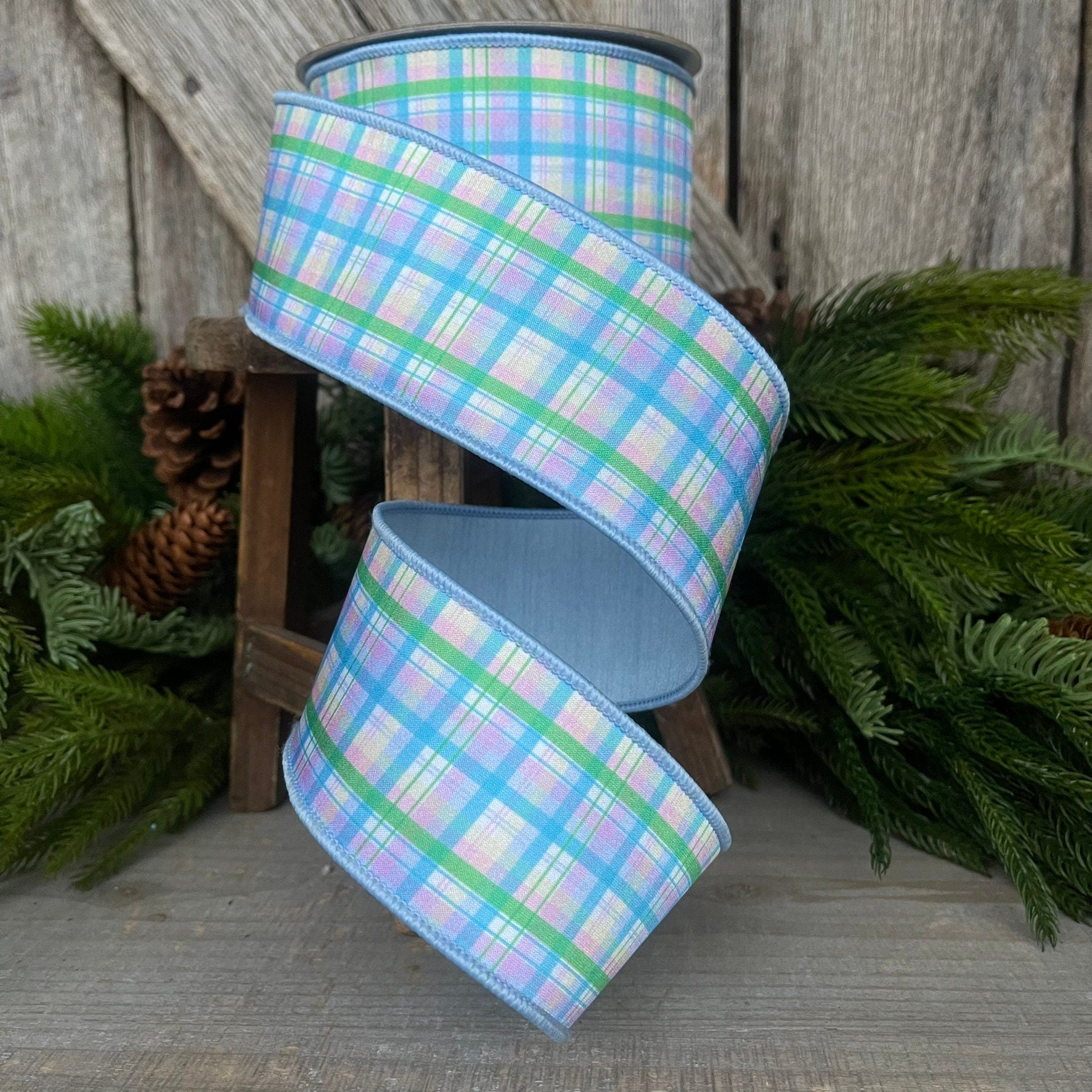 2.5" Madras Plaid by Farrisilk, Spring Ribbon, Wired Ribbon