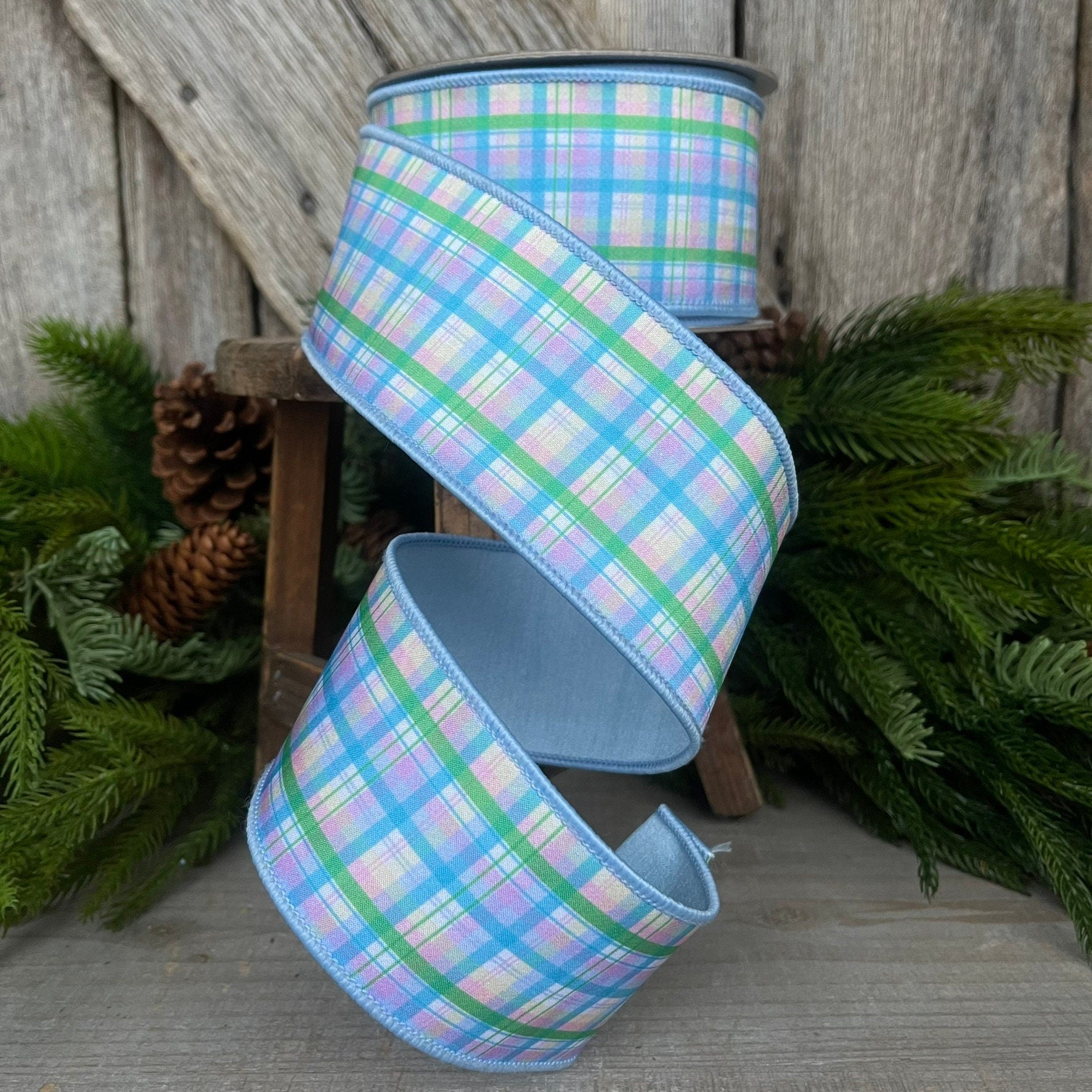 2.5" Madras Plaid by Farrisilk, Spring Ribbon, Wired Ribbon