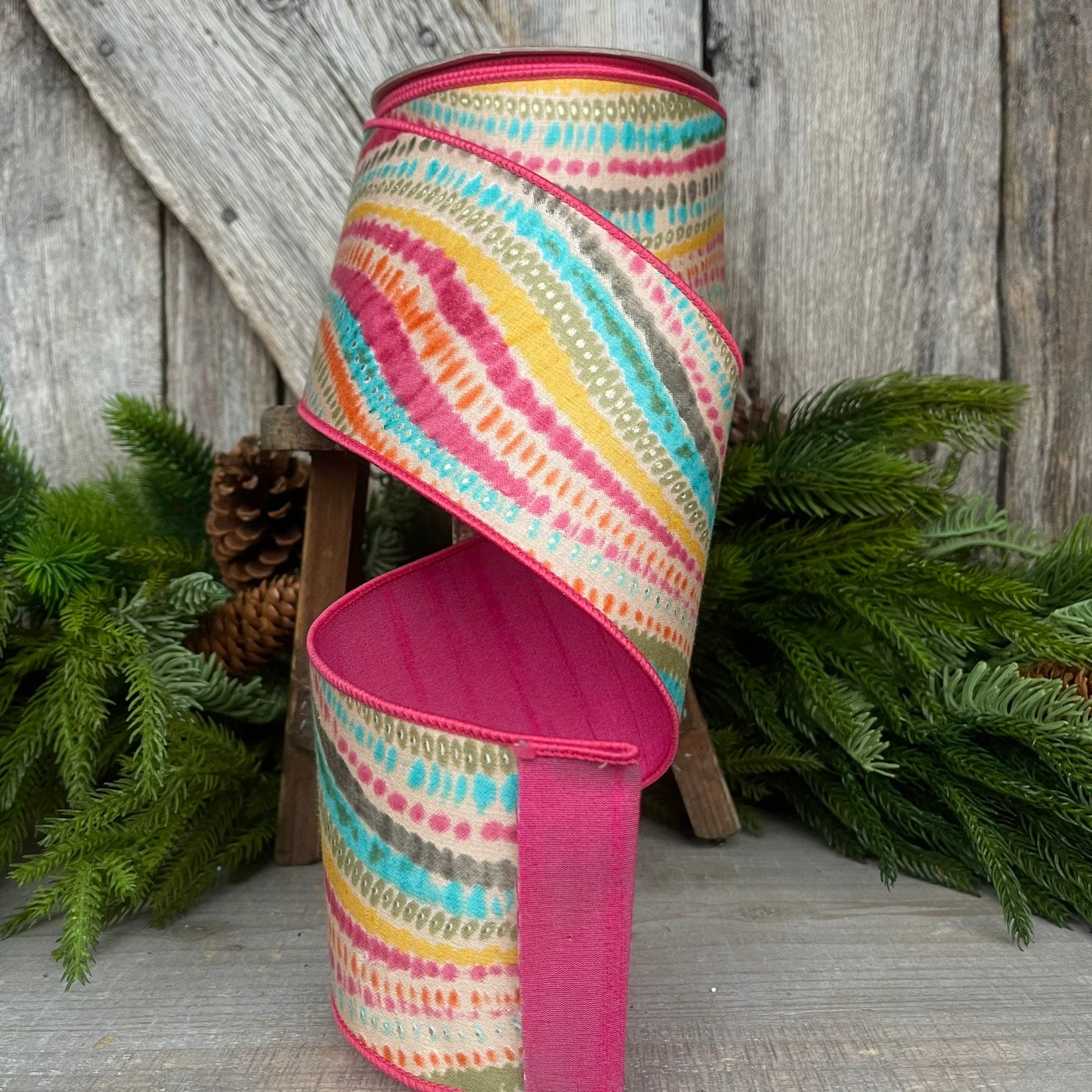 4" Bohemian Wired Ribbon, Farrisilk Ribbon