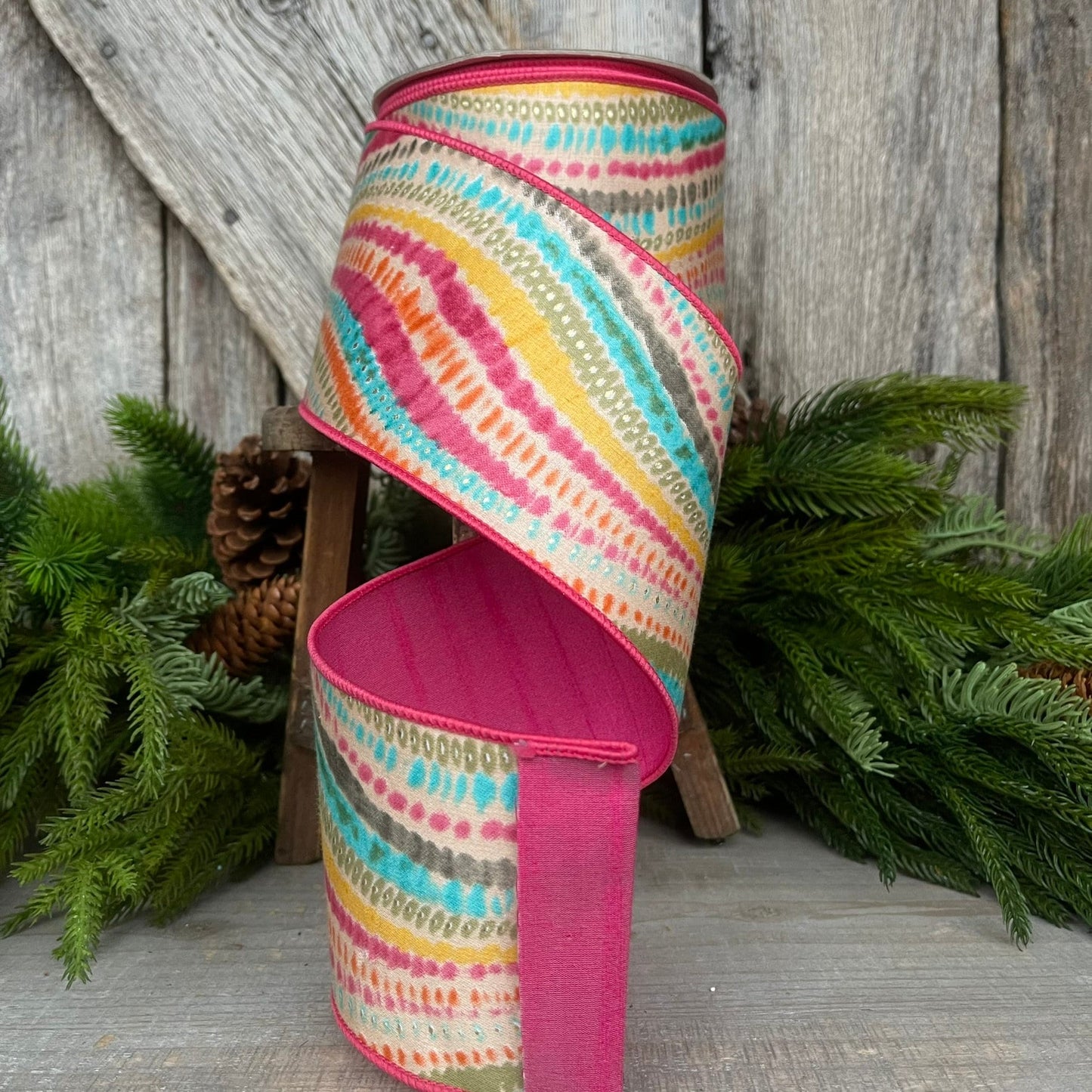 4" Bohemian Wired Ribbon, Farrisilk Ribbon, Spring Ribbon