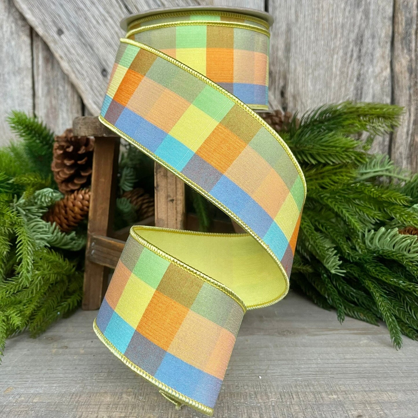 2.5" Easter Checks, Farrisilk Ribbon, Yellow Spring Ribbon