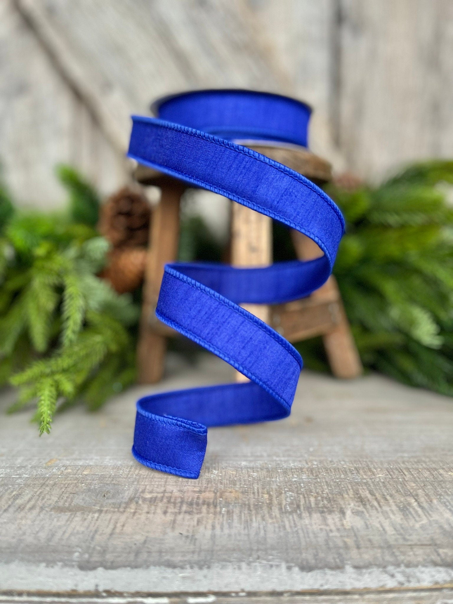 1” Royal Blue Dupion Ribbon, Farrisilk ribbon, wired ribbon