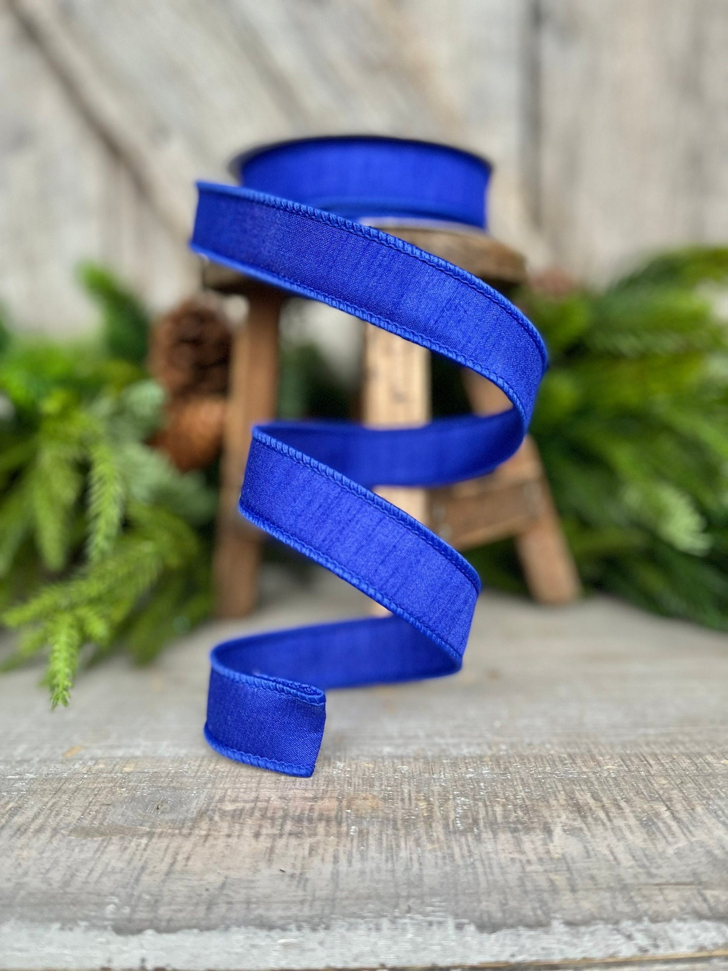 1” Royal Blue Dupion Ribbon, Farrisilk ribbon, wired ribbon