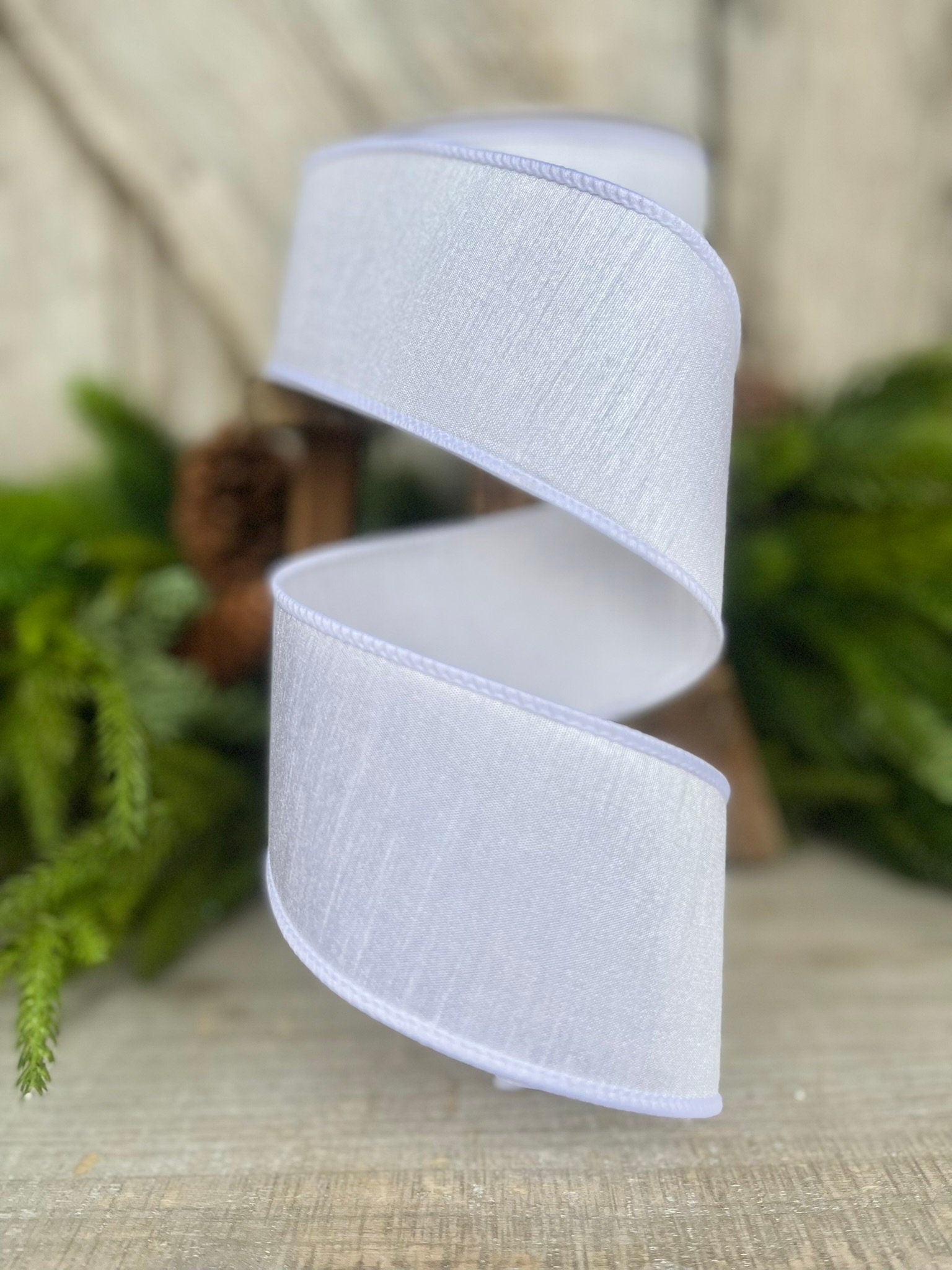 2.5" White Dupion Ribbon, Farrisilk Ribbon, Wired Ribbon