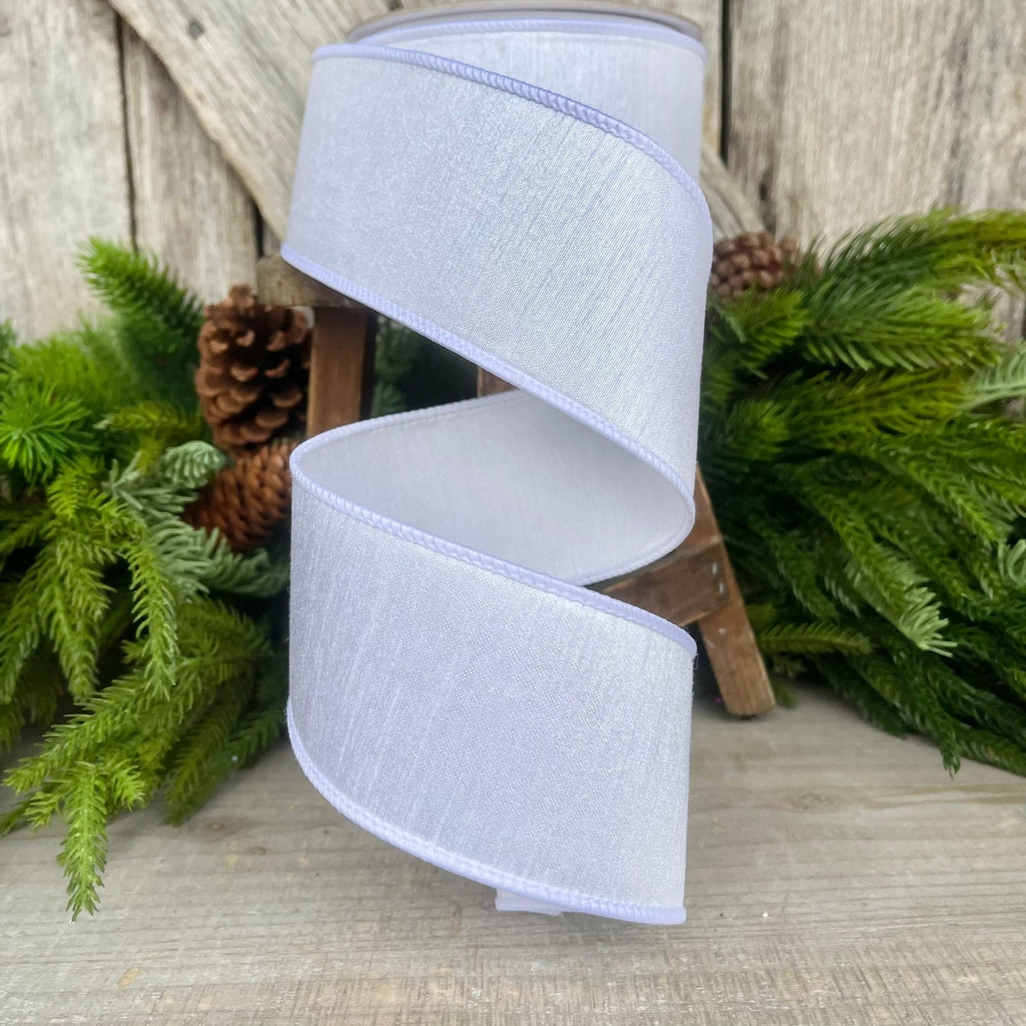 2.5" White Dupion Ribbon, Farrisilk Ribbon, Wired Ribbon