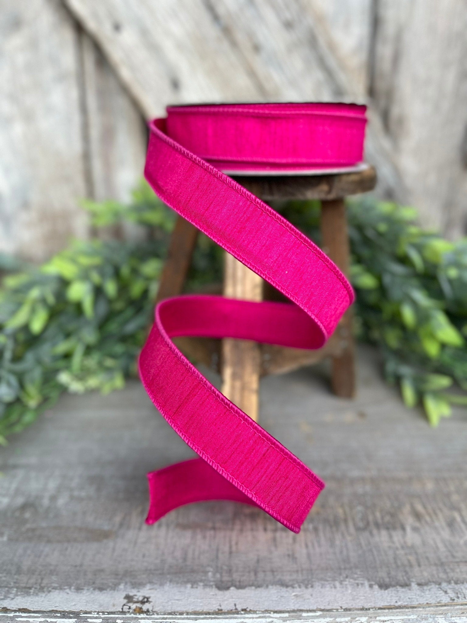 1” Hot Pink Dupion Ribbon, Farrisilk ribbon, wired ribbon