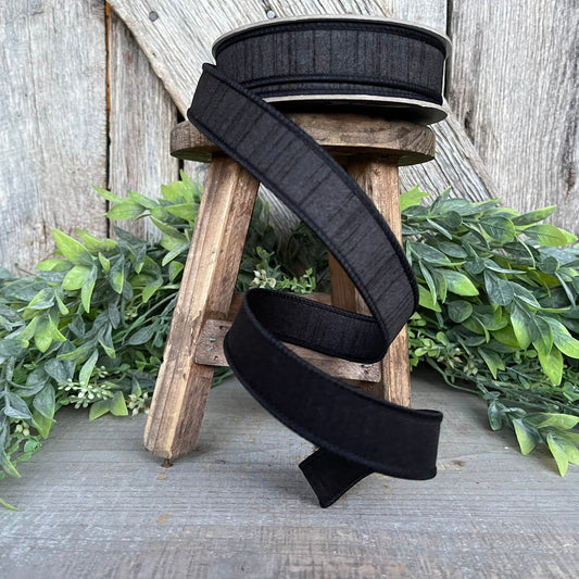 1" Black Dupion Ribbon, Farrisilk Ribbon, Wired Ribbon