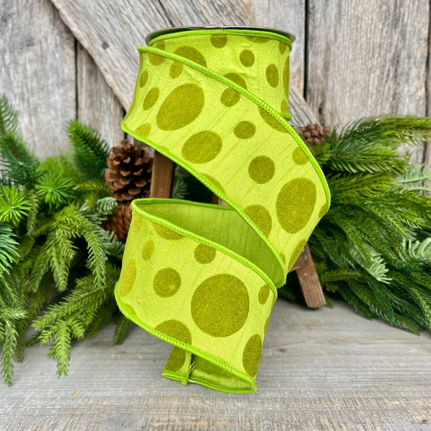 2.5" Lime Green Retro Dot, Farrisilk Ribbon