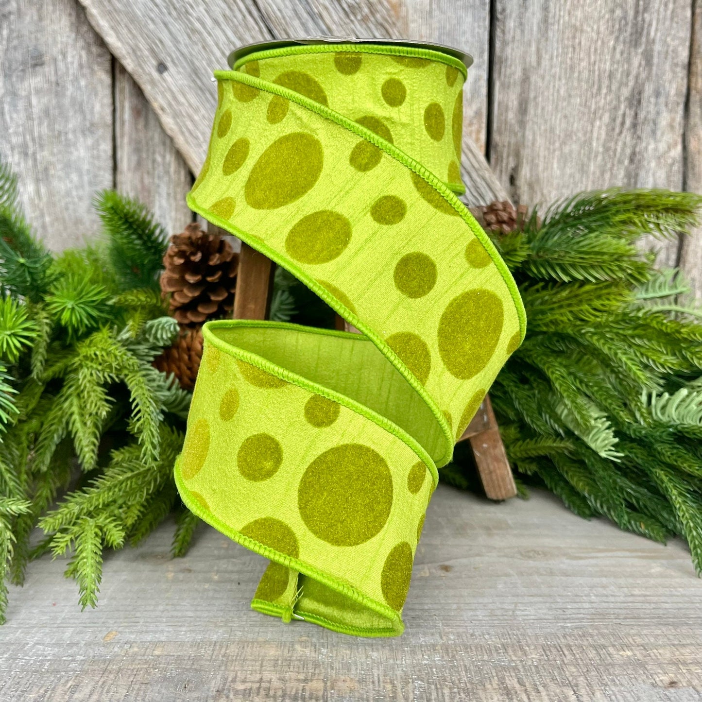 2.5" Lime Green Retro Dot, Farrisilk Ribbon