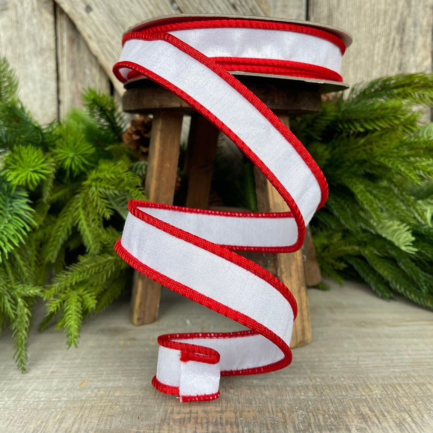 1" Red White Corded Ribbon, Farrisilk Ribbon, Christmas Ribbon