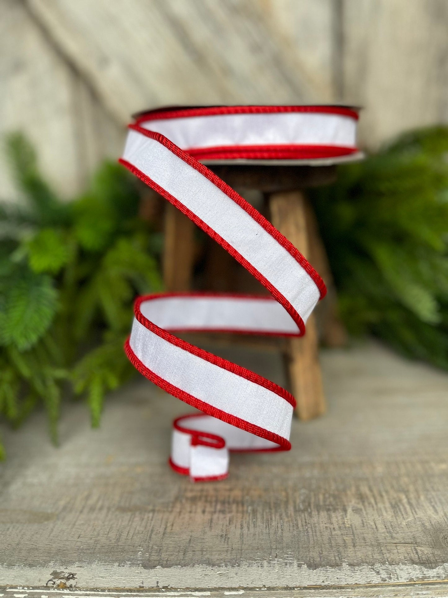 1" Red White Corded Ribbon, Farrisilk Ribbon, Christmas Ribbon