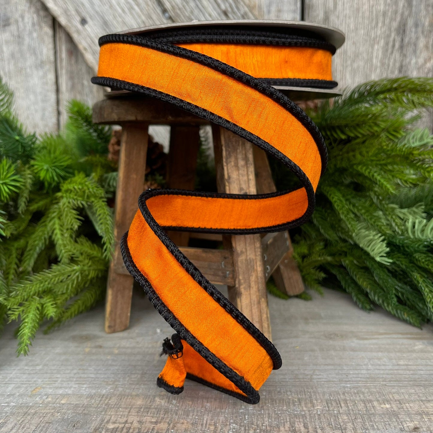 1" Black Orange Corded Ribbon, Farrisilk Ribbon