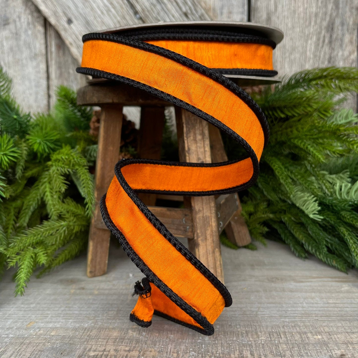 1" Black Orange Corded Ribbon, Farrisilk Ribbon