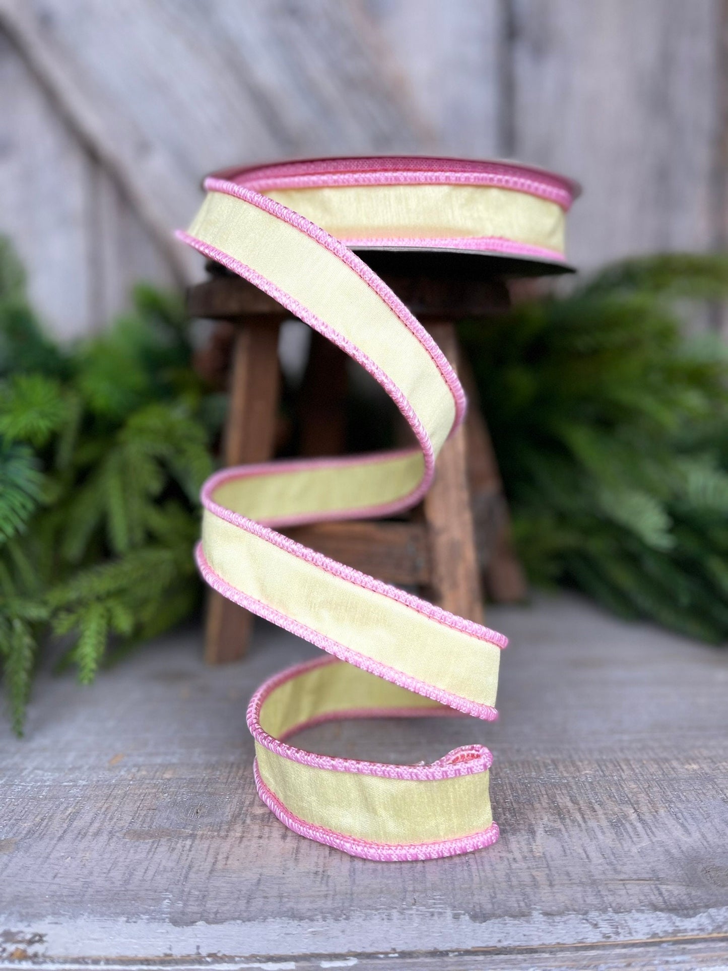 1" Yellow Pink Sherbert Cord Ribbon, Farrisilk Ribbon, Yellow Ribbon