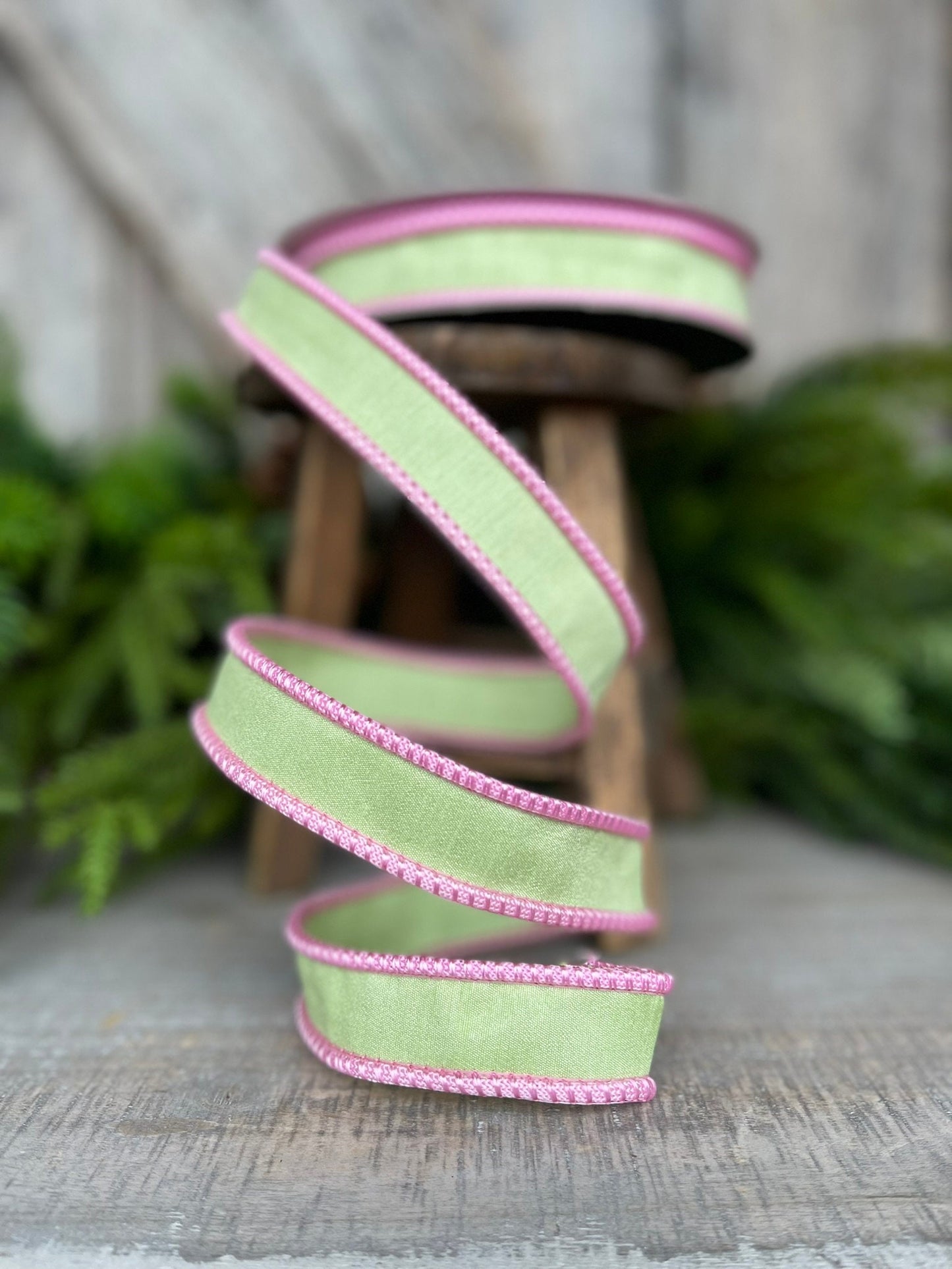 1" Mint Green Pink Sherbert Cord Ribbon, Farrisilk Ribbon, Mint Green Ribbon