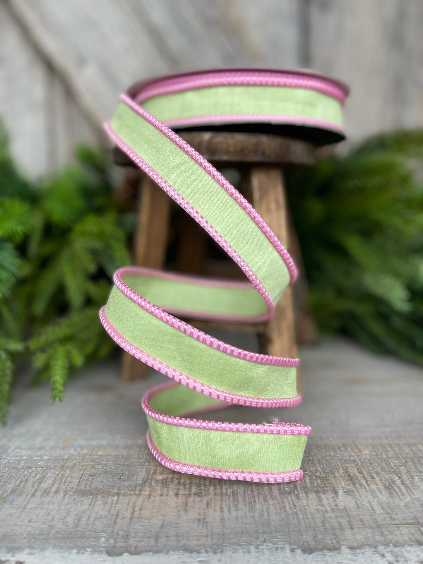 1" Mint Green Pink Sherbert Cord Ribbon, Farrisilk Ribbon, Mint Green Ribbon