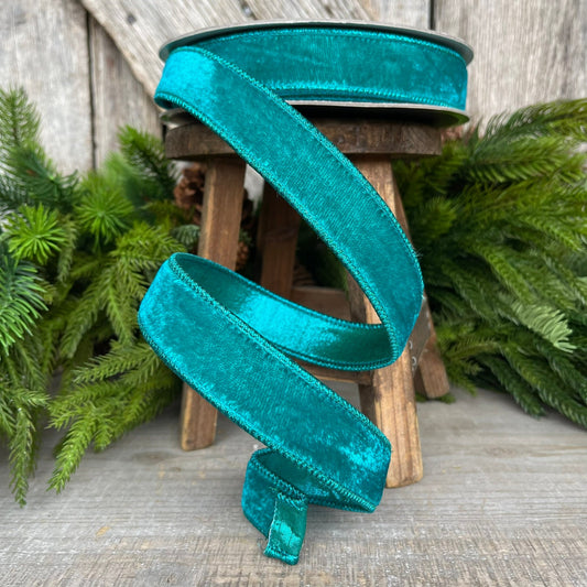 1" Teal Velvet Luster RIbbon, Farrisilk Ribbon