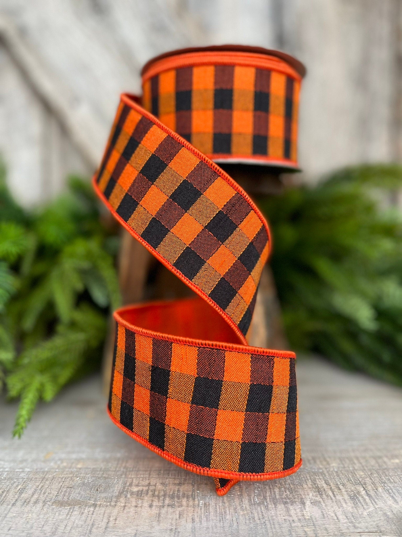 2.5" Orange Black Stitchery Ribbon, Farrisilk Ribbon, Halloween Ribbon