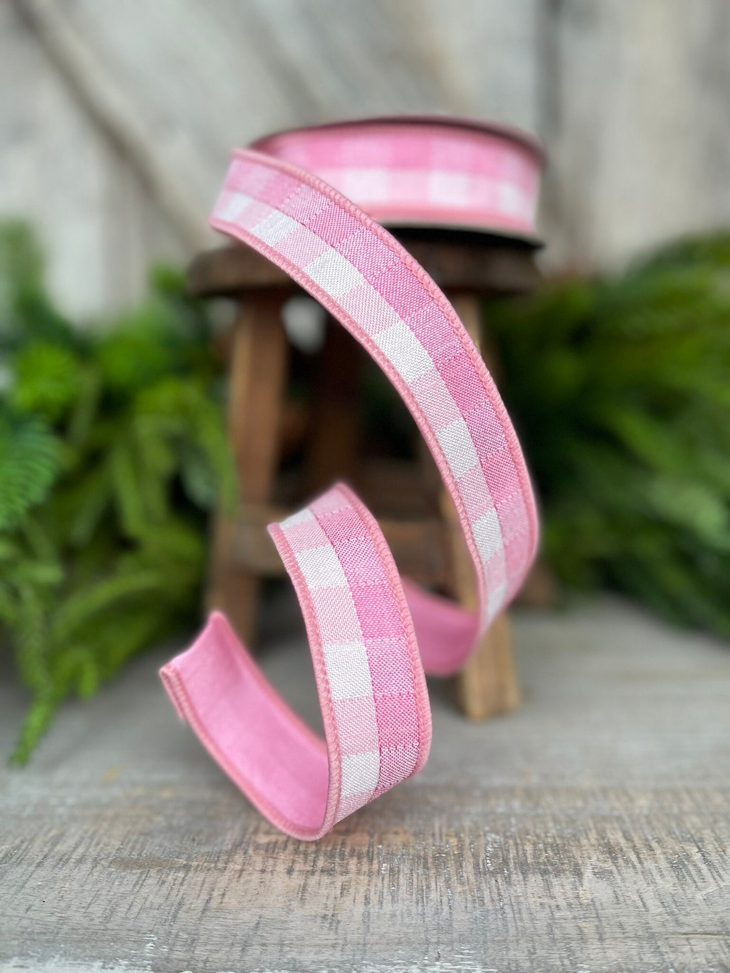 1" Pink Checks Stitchery Ribbon, Farrisilk Ribbon, Spring Ribbon