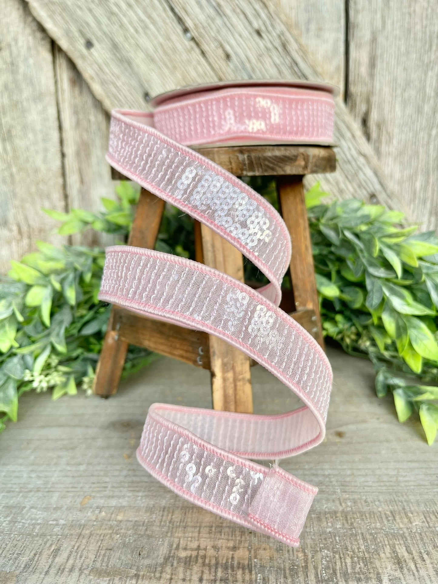 1" Pink Sequin Ribbon, Farrisilk Ribbon, Pastel Glitz RIbbon