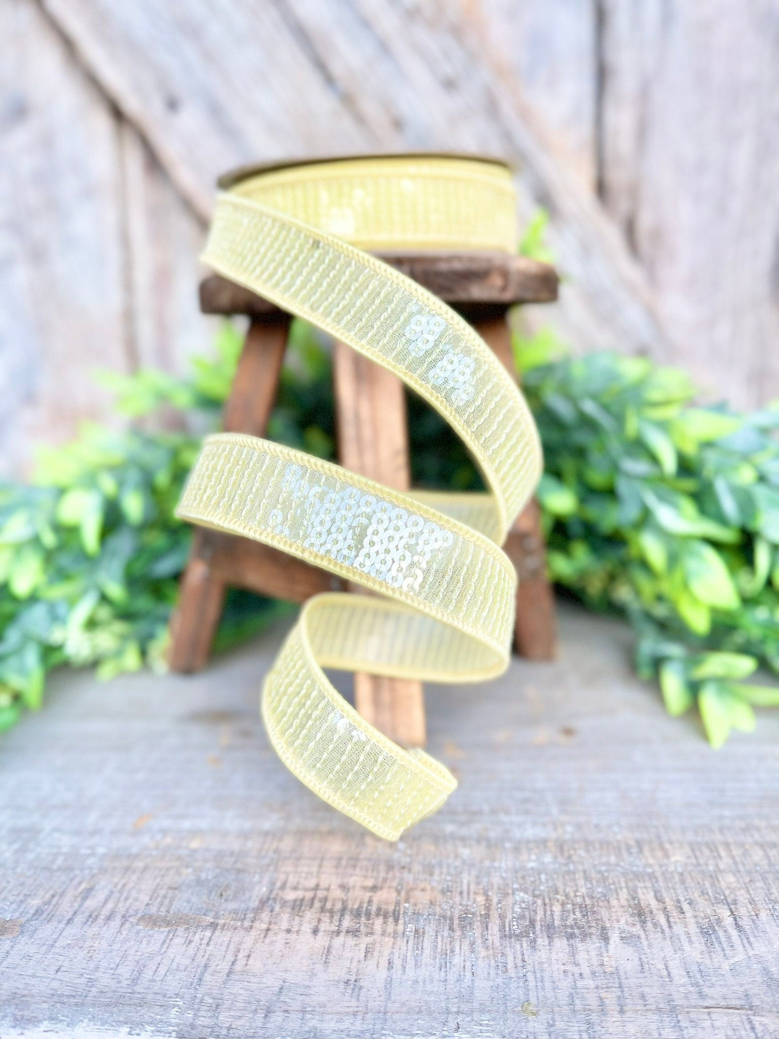 1" Yellow Sequin Ribbon, Farrisilk Ribbon, Pastel Glitz RIbbon