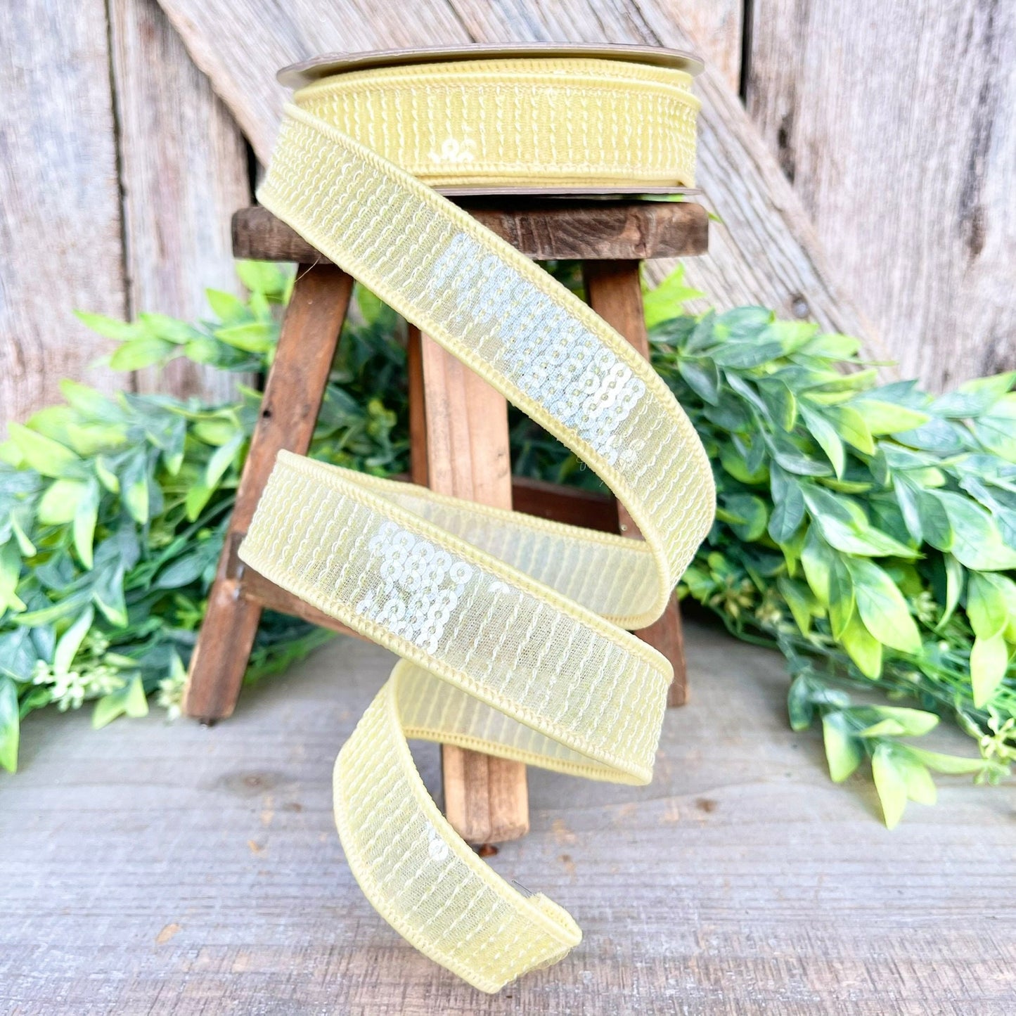 1" Yellow Sequin Ribbon, Farrisilk Ribbon, Pastel Glitz RIbbon