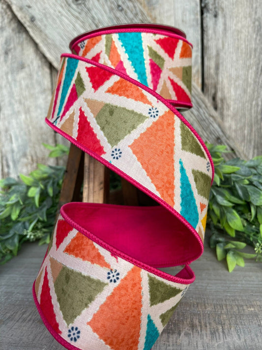 2.5" Vibrant Mosaic Wired Ribbon, Farrisilk Ribbon