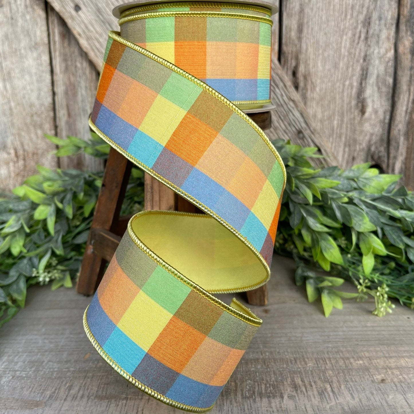 2.5" Easter Checks, Farrisilk Ribbon, Yellow Spring Ribbon