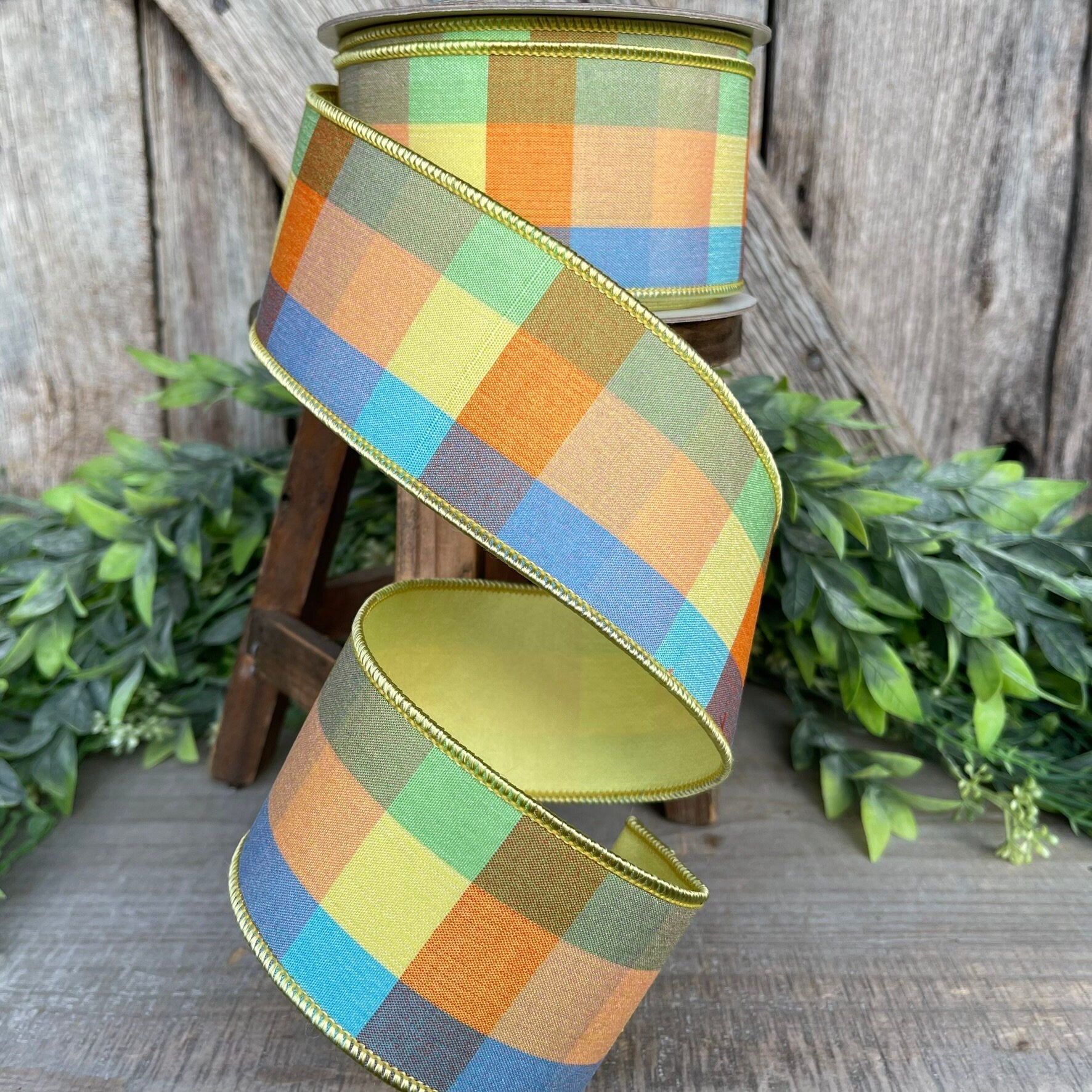 2.5" Easter Checks, Farrisilk Ribbon, Yellow Spring Ribbon