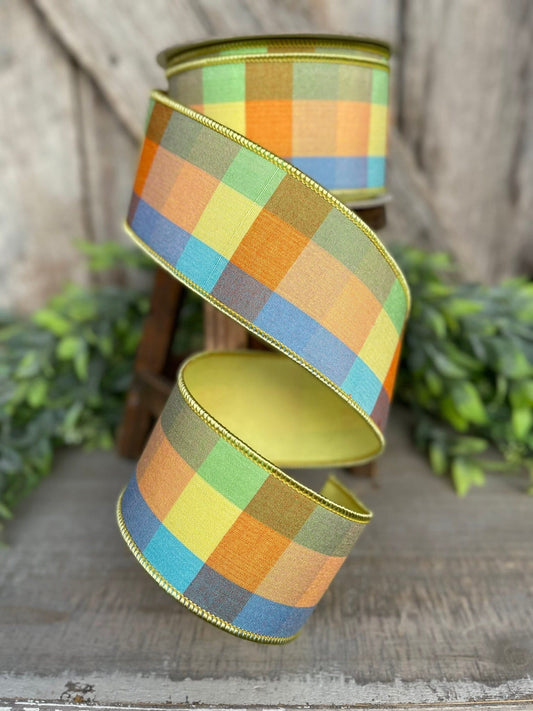 2.5" Easter Checks, Farrisilk Ribbon, Yellow Spring Ribbon