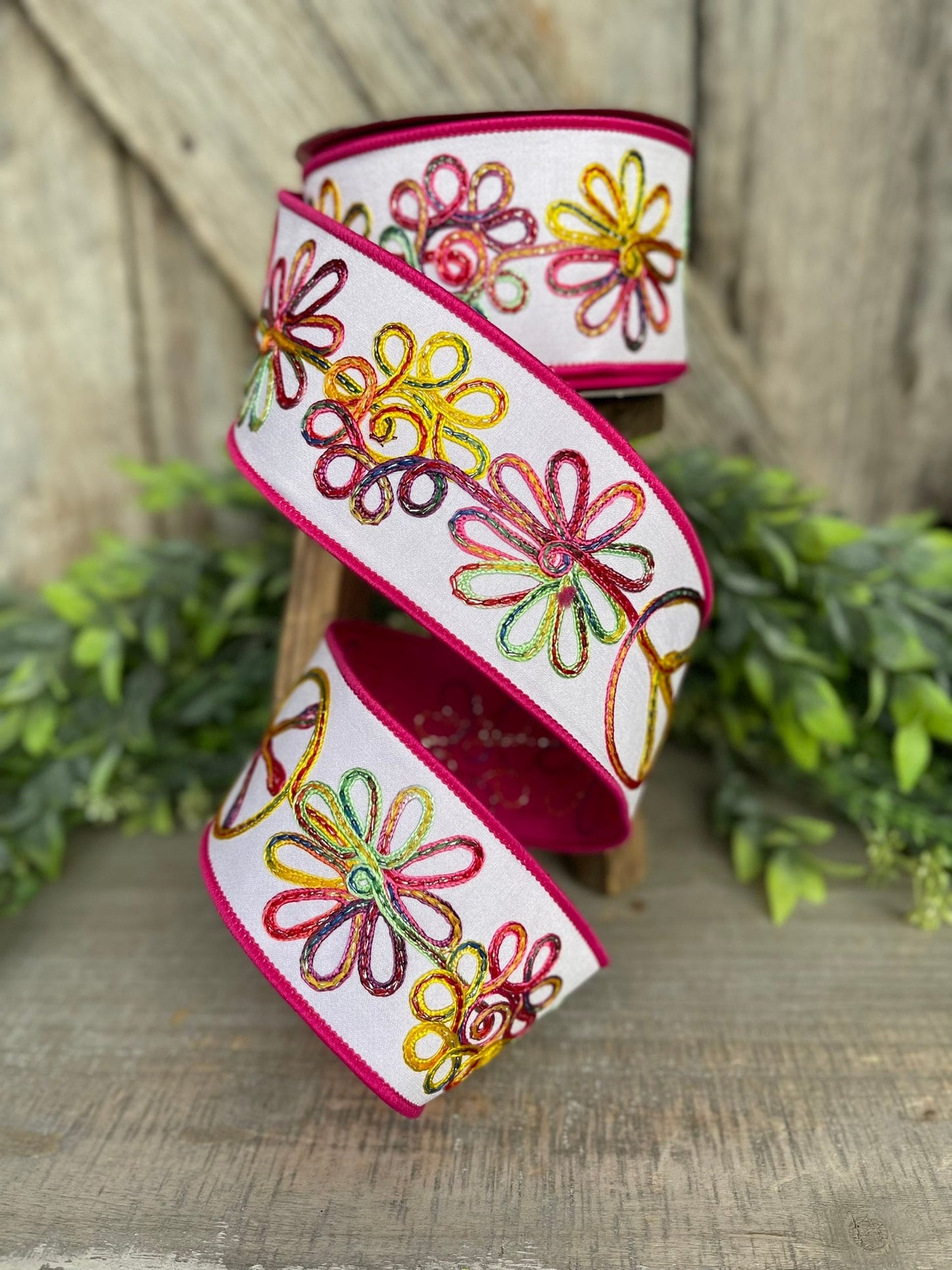 2.5" Whimsy Hippy Ribbon, Farrisilk Ribbon, Colorful Floral RIbbon