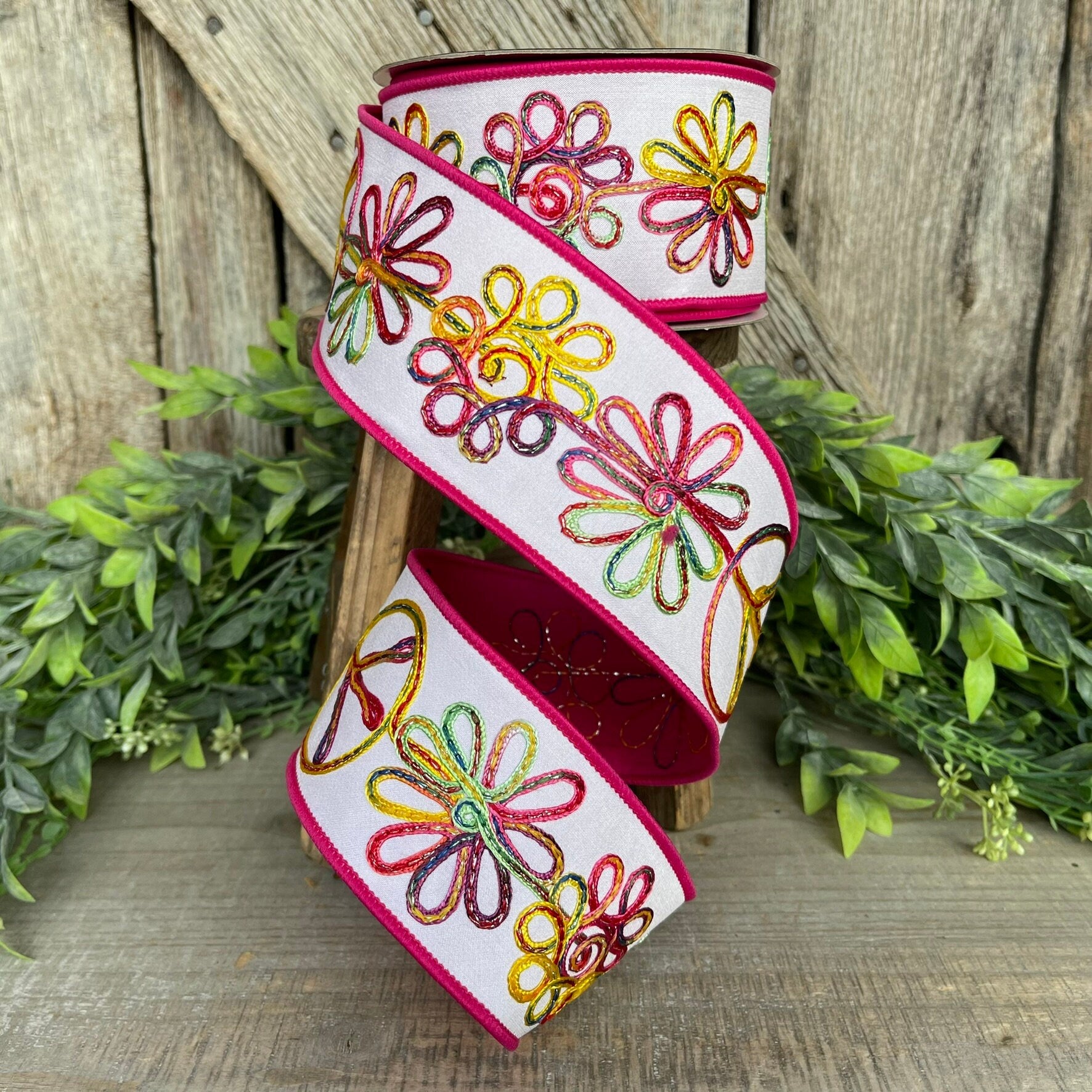 2.5" Whimsy Hippy Ribbon, Farrisilk Ribbon, Colorful Floral RIbbon