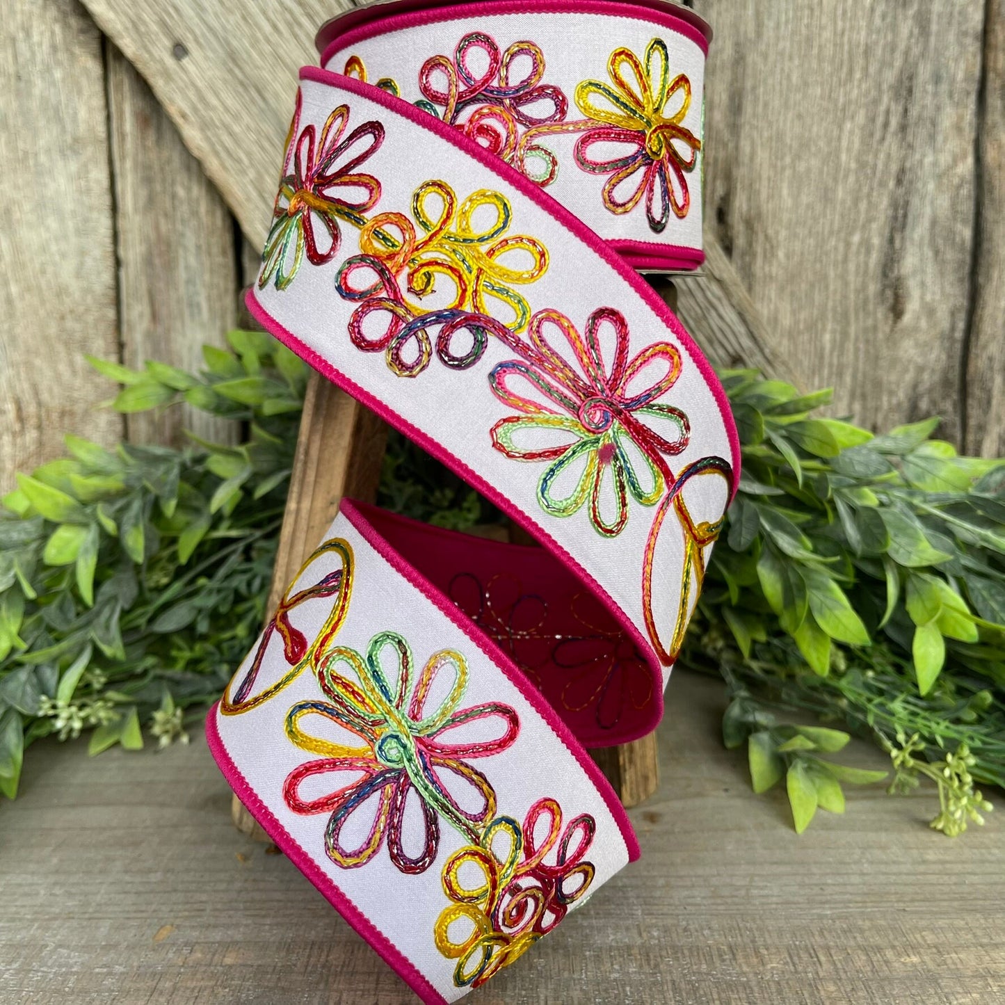 2.5" Whimsy Hippy Ribbon, Farrisilk Ribbon, Colorful Floral RIbbon