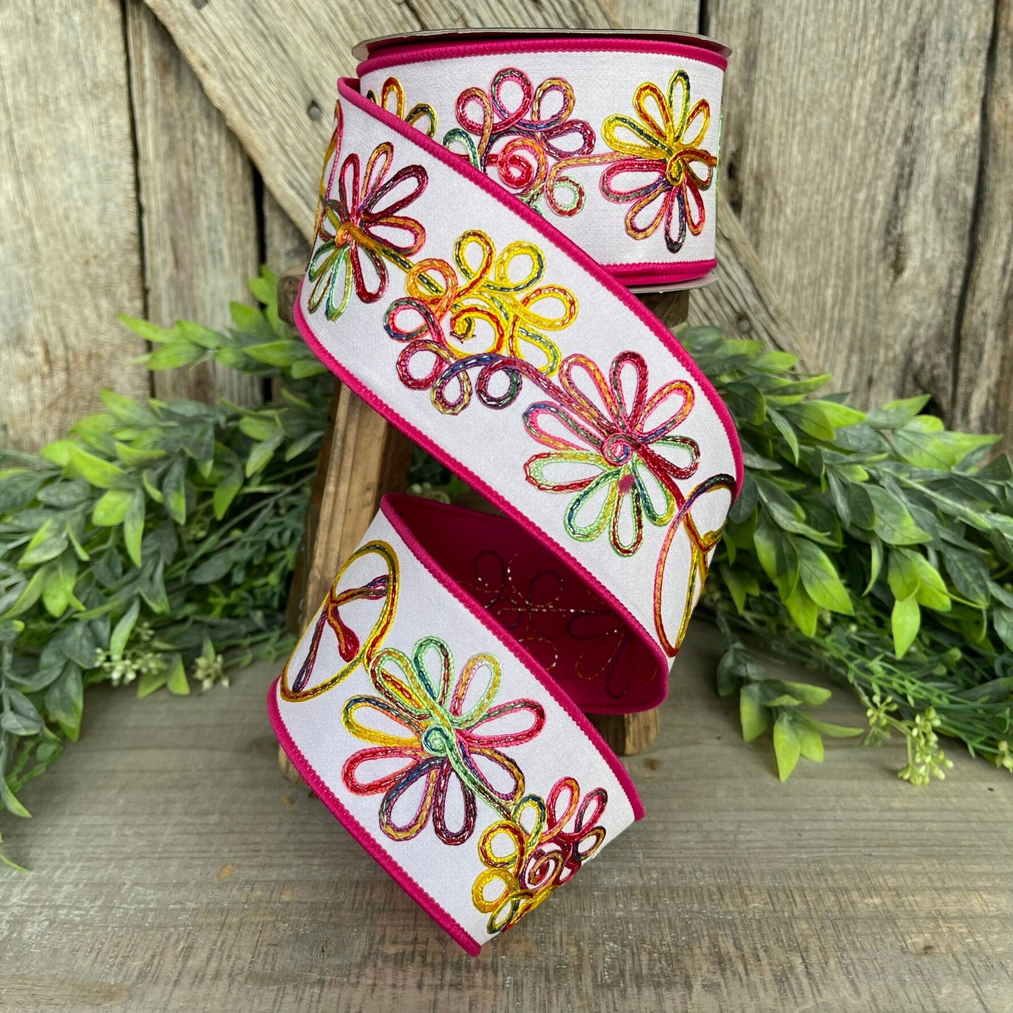 2.5" Whimsy Hippy Ribbon, Farrisilk Ribbon, Colorful Floral RIbbon