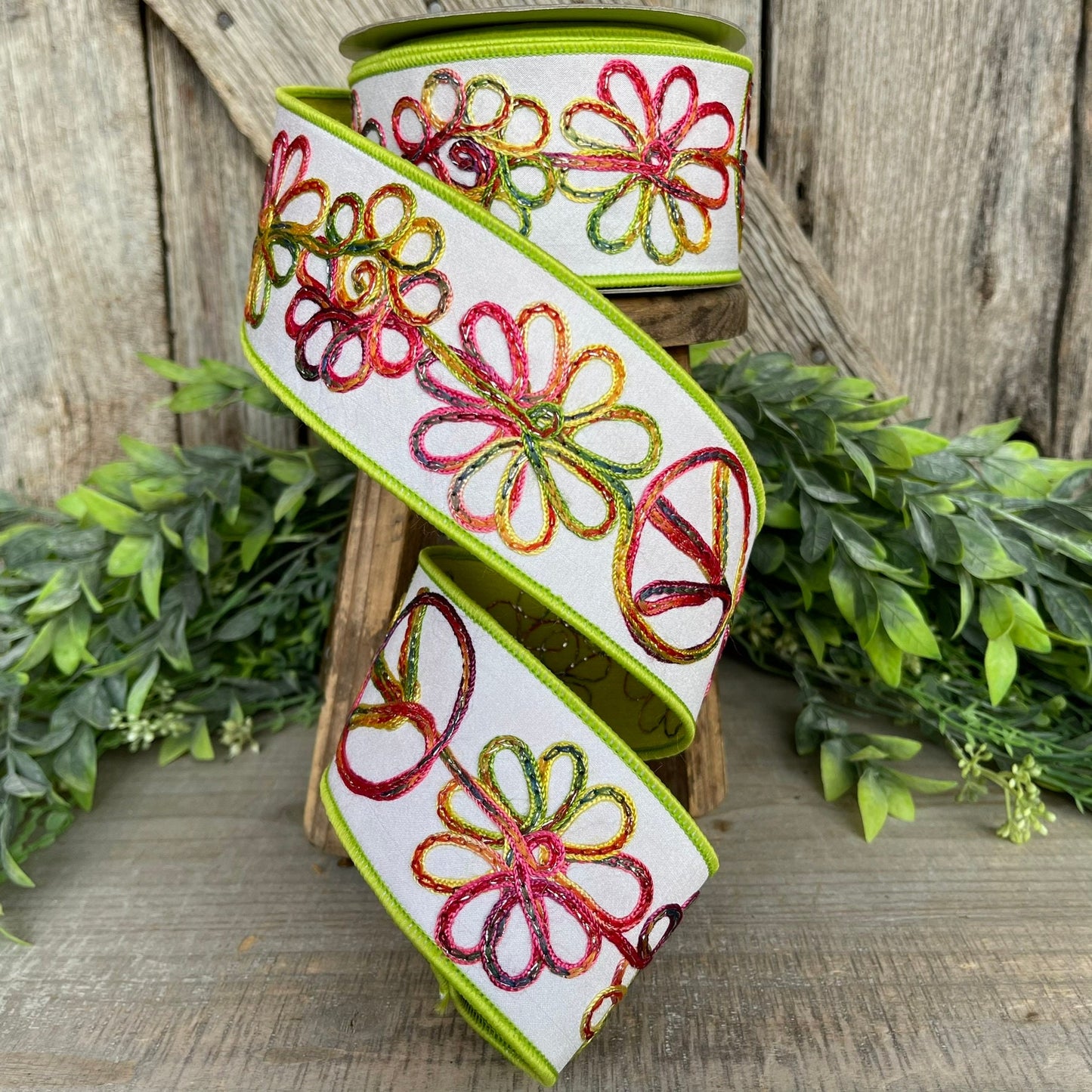 2.5" Whimsy Hippy Ribbon, Farrisilk Ribbon, Colorful Floral RIbbon