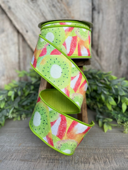 2.5" Strawberry Kiwi Ribbon, Farrisilk Ribbon