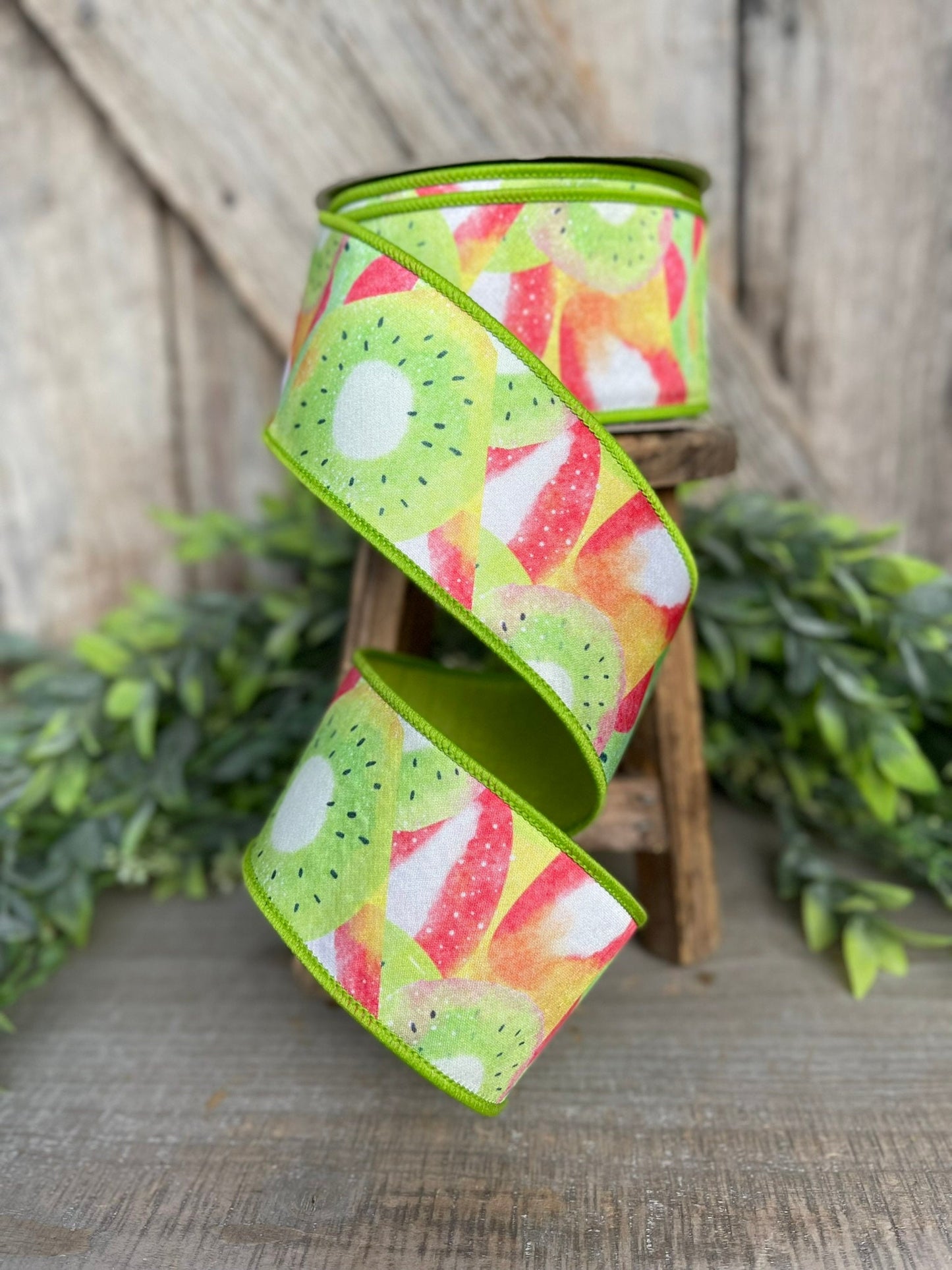 2.5" Strawberry Kiwi Ribbon, Farrisilk Ribbon, Spring Summer Ribbon