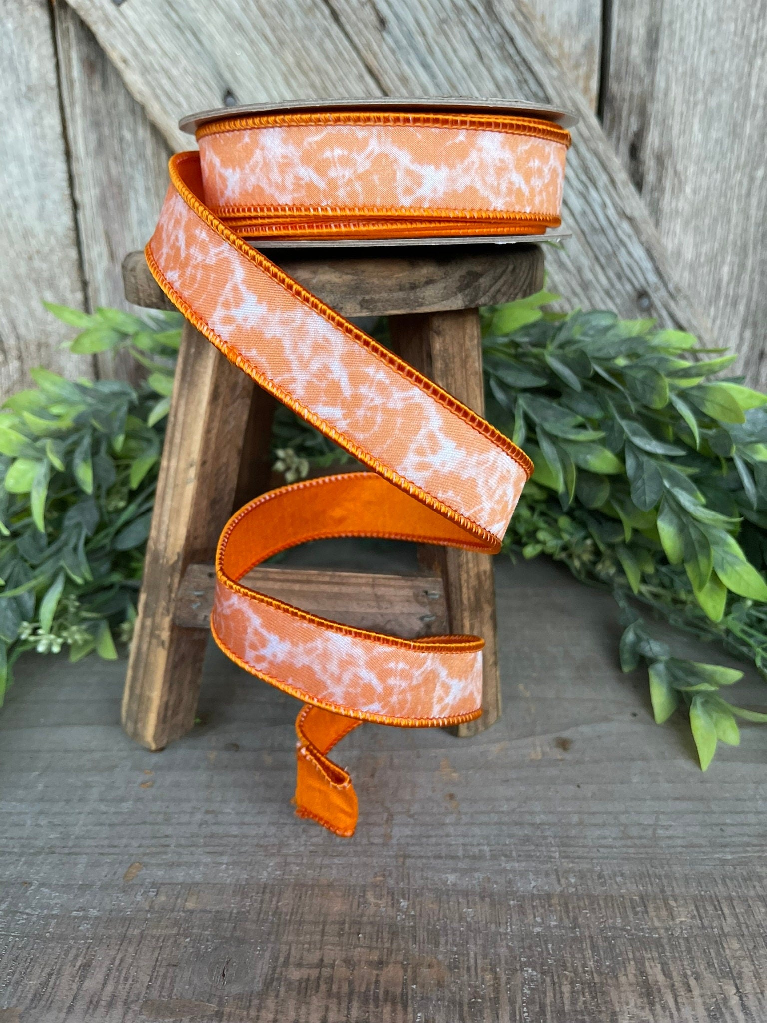 1" OrangeTie Dye Ribbon, Farrisilk Ribbon, Spring Ribbon