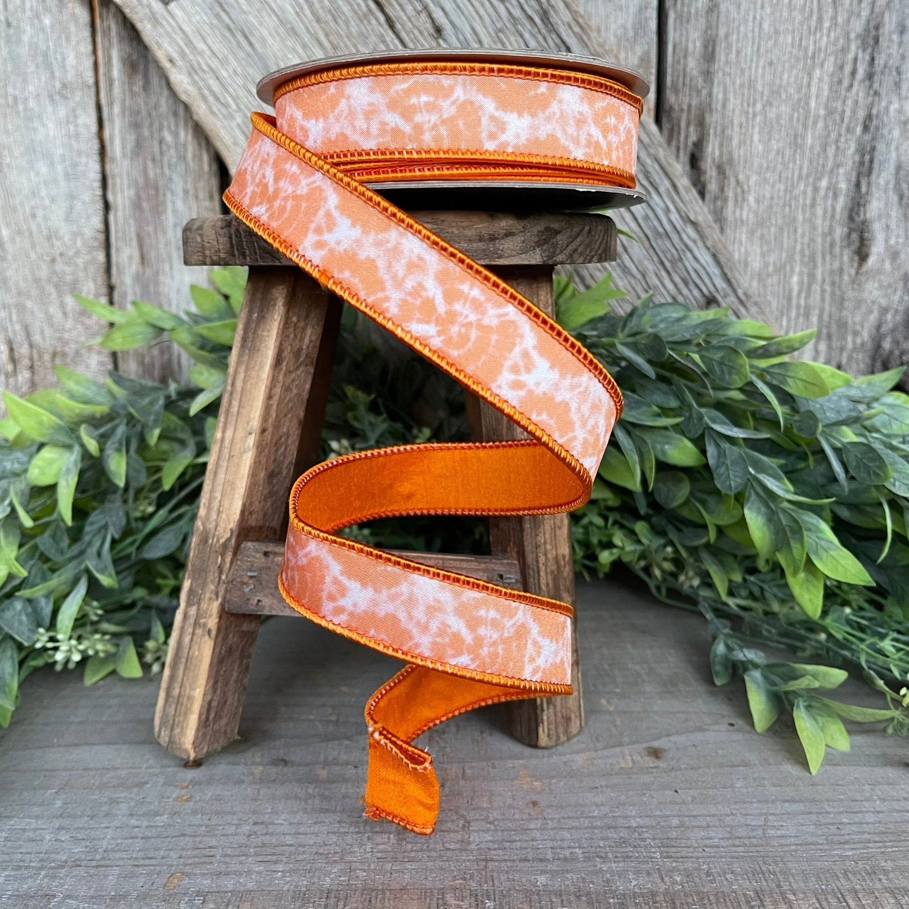 1" OrangeTie Dye Ribbon, Farrisilk Ribbon, Spring Ribbon