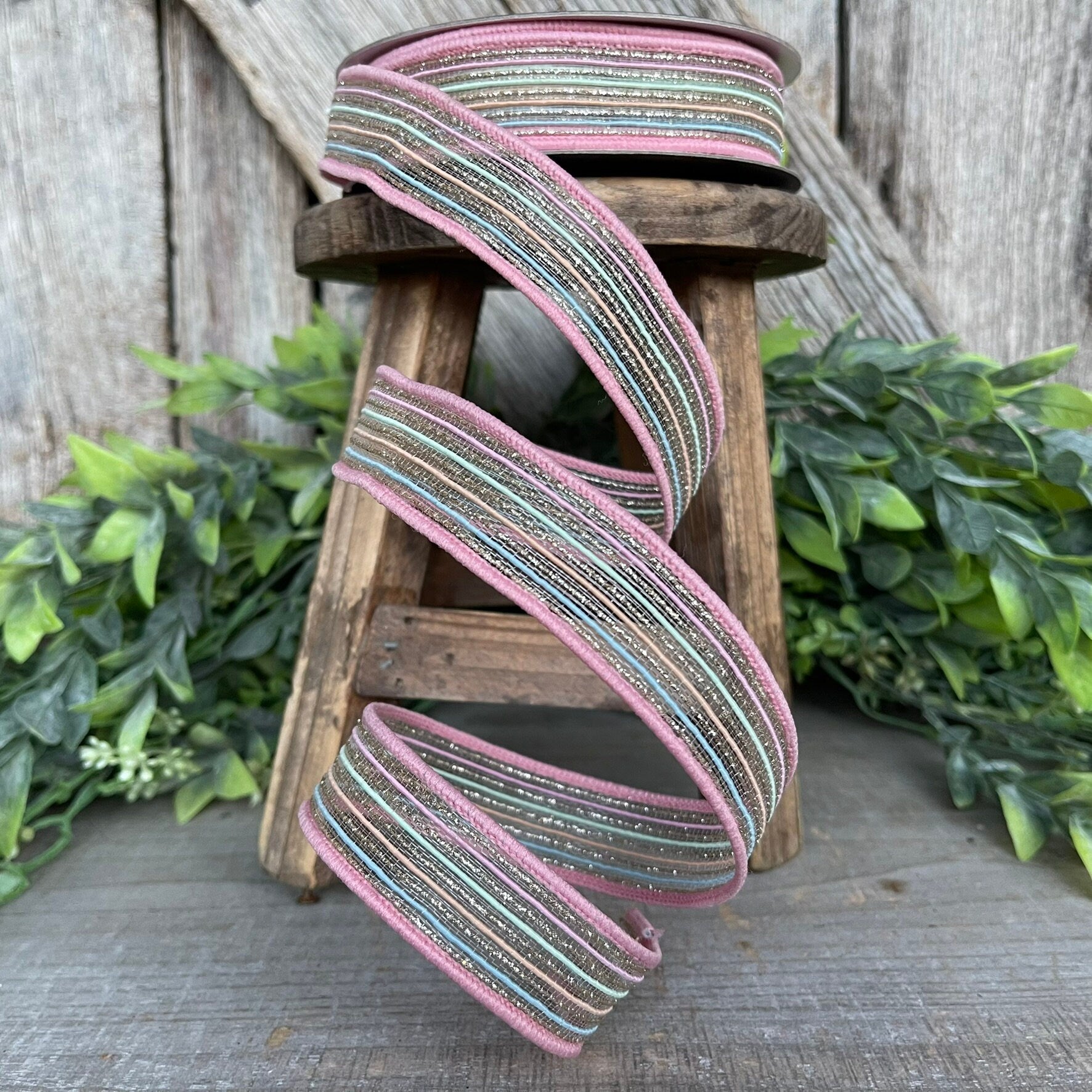 1" Unicorn Stripes Ribbon, Farrisilk Ribbon, Spring Ribbon