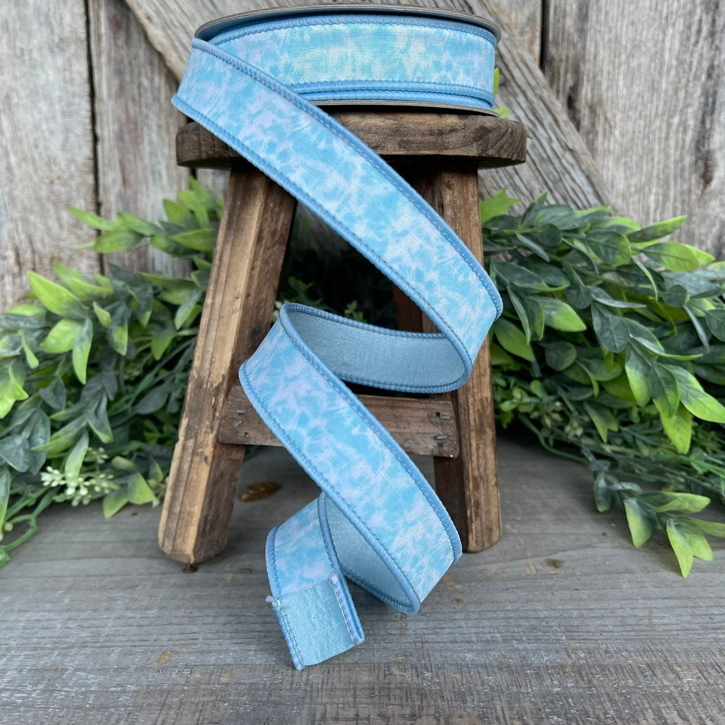 1" Light Blue Tie Dye Ribbon, Farrisilk Ribbon, Spring Ribbon