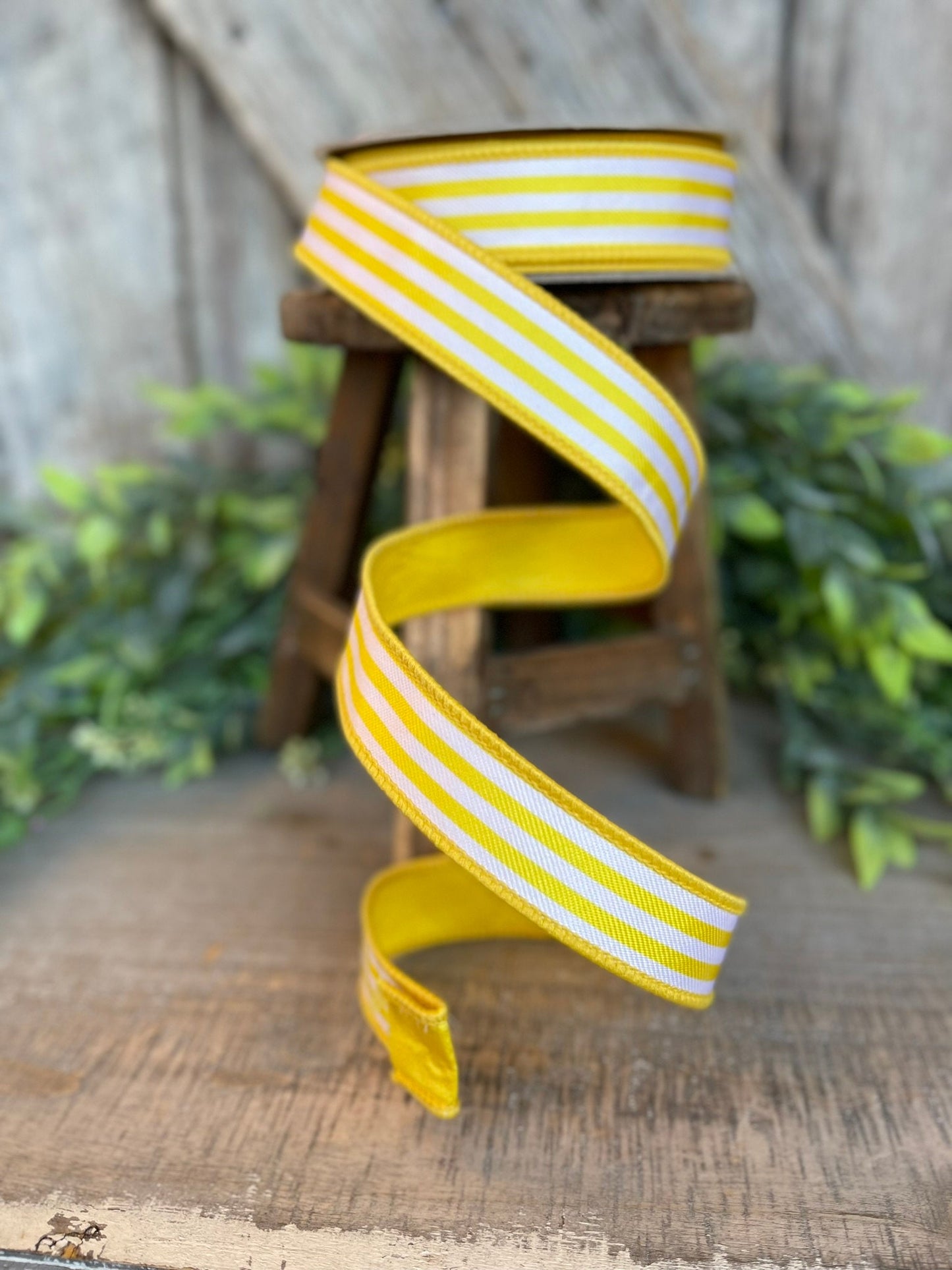 1" Yellow Newport Stripes, Farrisilk ribbon