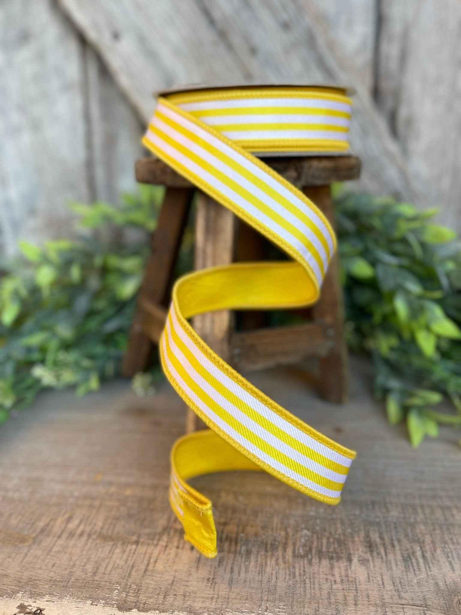 1" Yellow Newport Stripes, Farrisilk ribbon