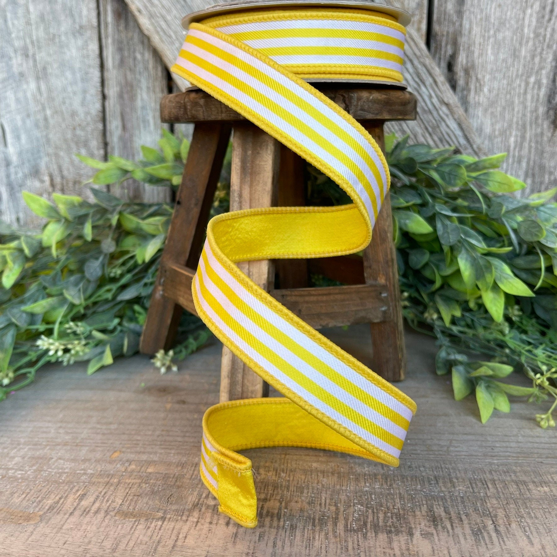 1" Yellow Newport Stripes, Farrisilk ribbon, Yellow Stripe RIbbon