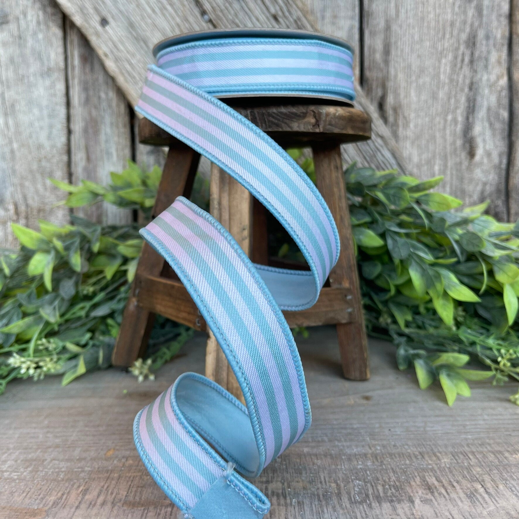 1" Light Blue Newport Stripes, Farrisilk ribbon, Blue Stripe RIbbon